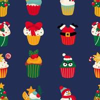 Seamless pattern with Christmas cupcakes. Design for fabric, textile, wallpaper, packaging, wrapping paper. vector