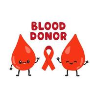 Blood donor, cute blood drops and red ribbon. Hand drawn Vector illustrations. Donate Blood, Health Care Concept