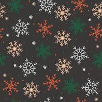 Seamless pattern with snowflakes in black, red, white, beige. Vector graphics.