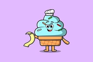 Cute cartoon Ice cream chef with menu in hand vector