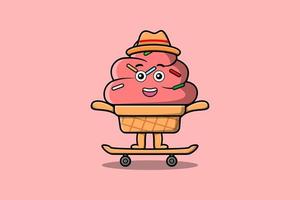 cute cartoon Ice cream standing on skateboard vector