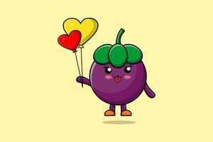 Cute cartoon Mangosteen floating with love balloon vector