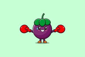 Cute Mangosteen mascot cartoon playing boxing vector