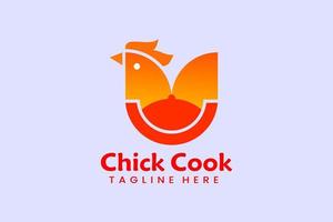Flat chicken cook logo template design logotype vector