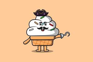 lindo helado pirata de dibujos animados con mano de gancho vector