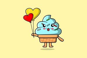 Cute cartoon Ice cream floating with love balloon vector