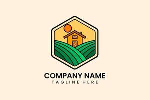 Flat farmhouse farm village logo template design vector