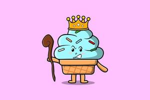 Cute cartoon Ice cream wise king with golden crown vector