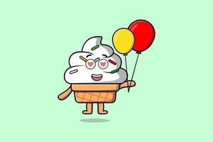 Cute cartoon Ice cream floating with balloon vector