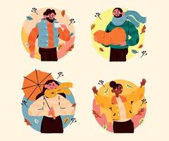 People Autumn Hand Drawn Illustration vector