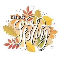 Hello Spring banner vector illustration, Spring season template barrel with leaves.