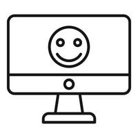 Smiling emoji monitor icon, outline style vector