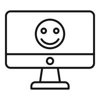 icono de monitor emoji sonriente, estilo de contorno vector