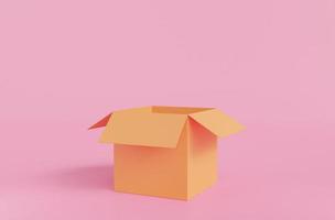 Empty box on pink background. Transport concept. Open yellow empty carton box. Shipping, packaging,Open box isolated.3D Rendering,illustration photo