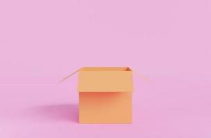 Empty box on pink background. Transport concept. Open yellow empty carton box. Shipping, packaging,Open box isolated.3D Rendering,illustration photo