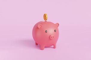 Piggy bank isolated on purple background.Symbol of goals in savings.investing and business.money management.Saving and money growth concept.Dollar.Money box.Pink piggy bank.3D rendering,illustration photo