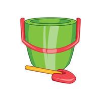 Children bucket with shovel icon, cartoon style vector