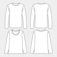 Front and Back View of Outline Long Sleeve T-Shirt Mockup Template vector