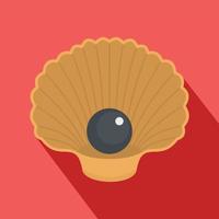 Shell with pearl icon, flat style vector