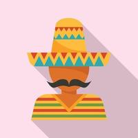 Man with sombrero icon, flat style vector