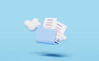 3d folder icon with cloud isolated on blue background. storage download, data transfering, datacenter connection network, minimal concept, 3d render illustration photo