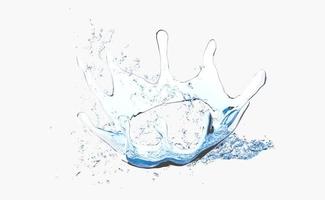 Salpicaduras de agua 3d transparente, agua azul clara esparcida alrededor aislada sobre fondo blanco. ilustración de procesamiento 3d foto