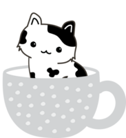 Cat on teacup cartoon character crop-out png