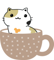 gato en taza de té personaje de dibujos animados crop-out png