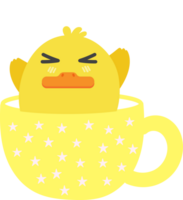 pollito en taza de té personaje de dibujos animados crop-out png