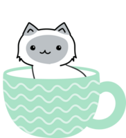 Cat on teacup cartoon character crop-out png