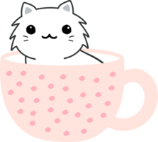 Cat on teacup cartoon character crop-out png