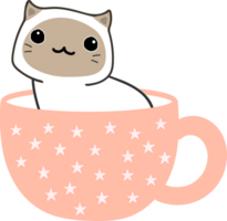 gatto su tazza di tè cartone animato personaggio ritagliare png