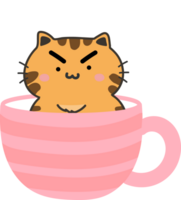 Cat on teacup cartoon character crop-out png