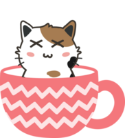 Cat on teacup cartoon character crop-out png