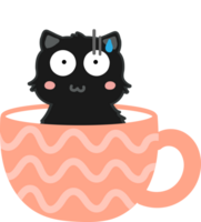 Cat on teacup cartoon character crop-out png