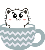 Cat on teacup cartoon character crop-out png