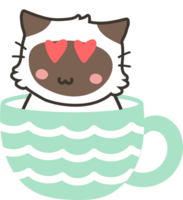 Cat on teacup cartoon character crop-out png