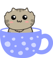 gatto su tazza di tè cartone animato personaggio ritagliare png