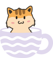 gato en taza de té personaje de dibujos animados crop-out png