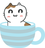 Cat on teacup cartoon character crop-out png