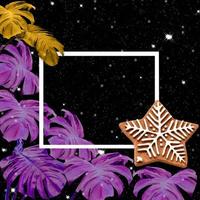 star with colorful monstera leaves pattern on black background for christmas and new year concept photo