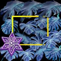 snowflake-shaped with colorful monstera leaves pattern on black background for christmas and new year concept photo