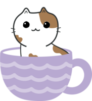 gatto su tazza di tè cartone animato personaggio ritagliare png