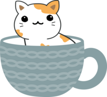 Cat on teacup cartoon character crop-out png