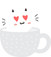 Cat on teacup cartoon character crop-out png