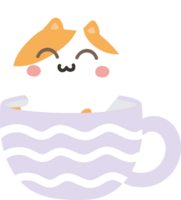 Cat on teacup cartoon character crop-out png