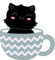 Cat on teacup cartoon character crop-out png