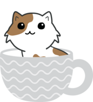 Cat on teacup cartoon character crop-out png