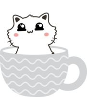 Cat on teacup cartoon character crop-out png