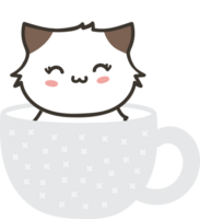 Cat on teacup cartoon character crop-out png